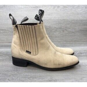 Alamos Women's Beige Leather Pull On Chelsea Boots Size Mx 25/US 8